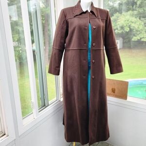 Harve Benard Dark Brown Full Length Button Front Wool Coat